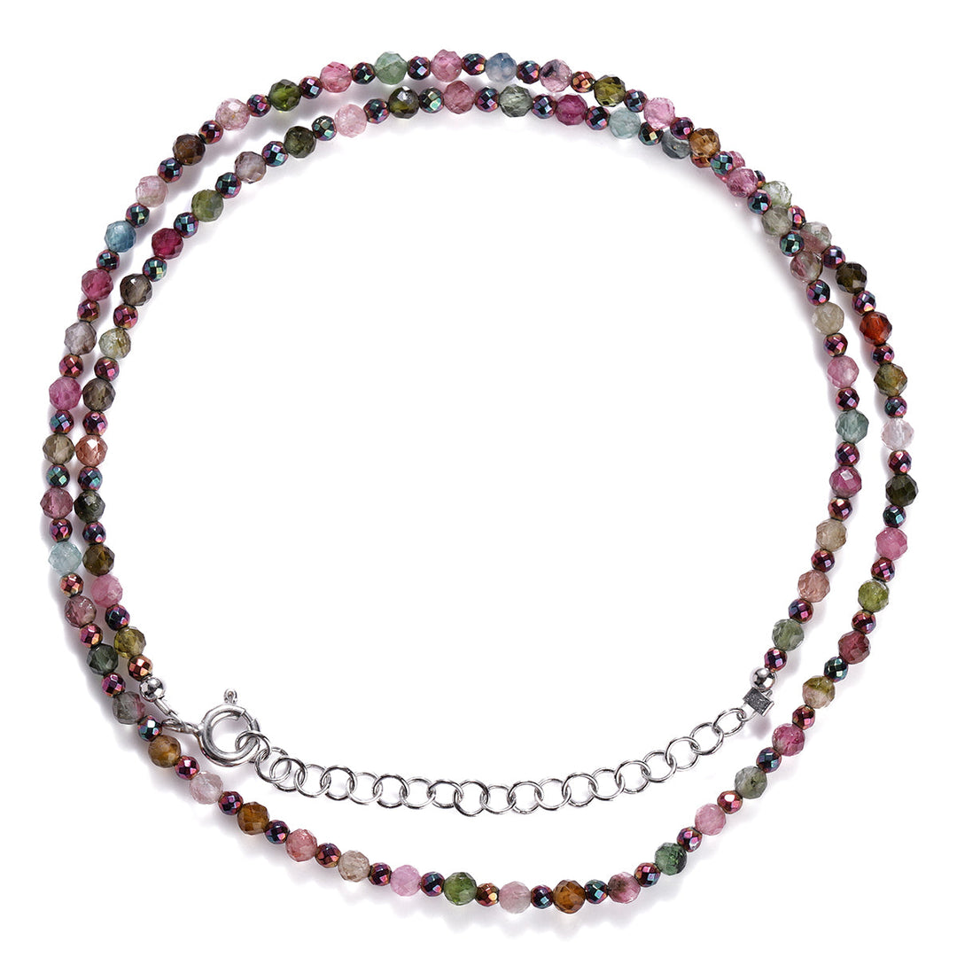 Multi Tourmaline and Hematite Silver Necklace