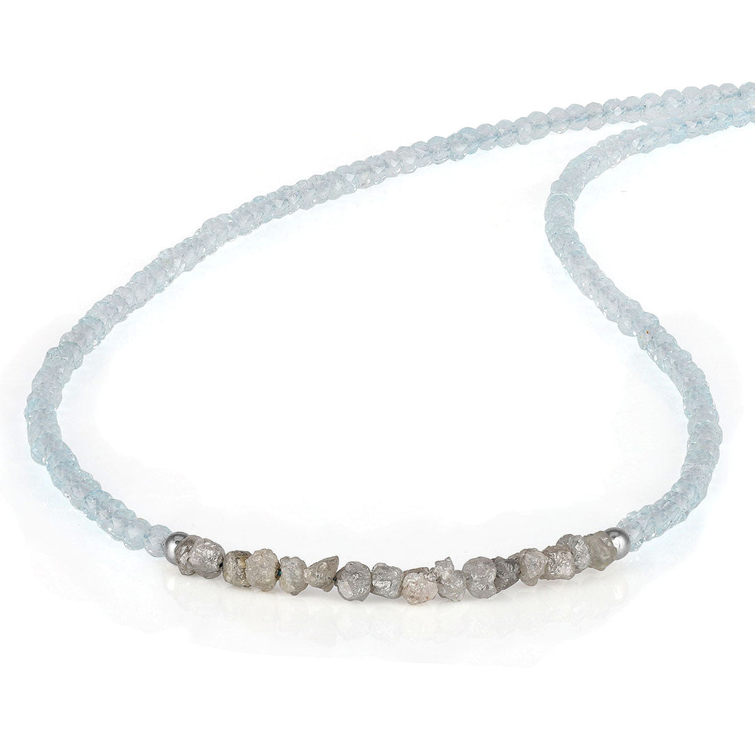 Aquamarine and Diamond Silver Necklace