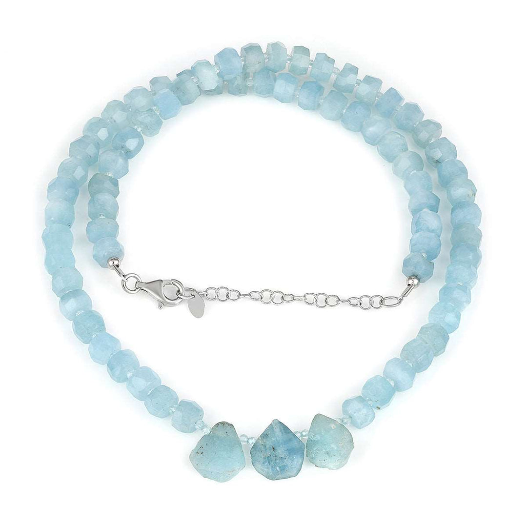 Aquamarine Beads 925 Silver Necklace