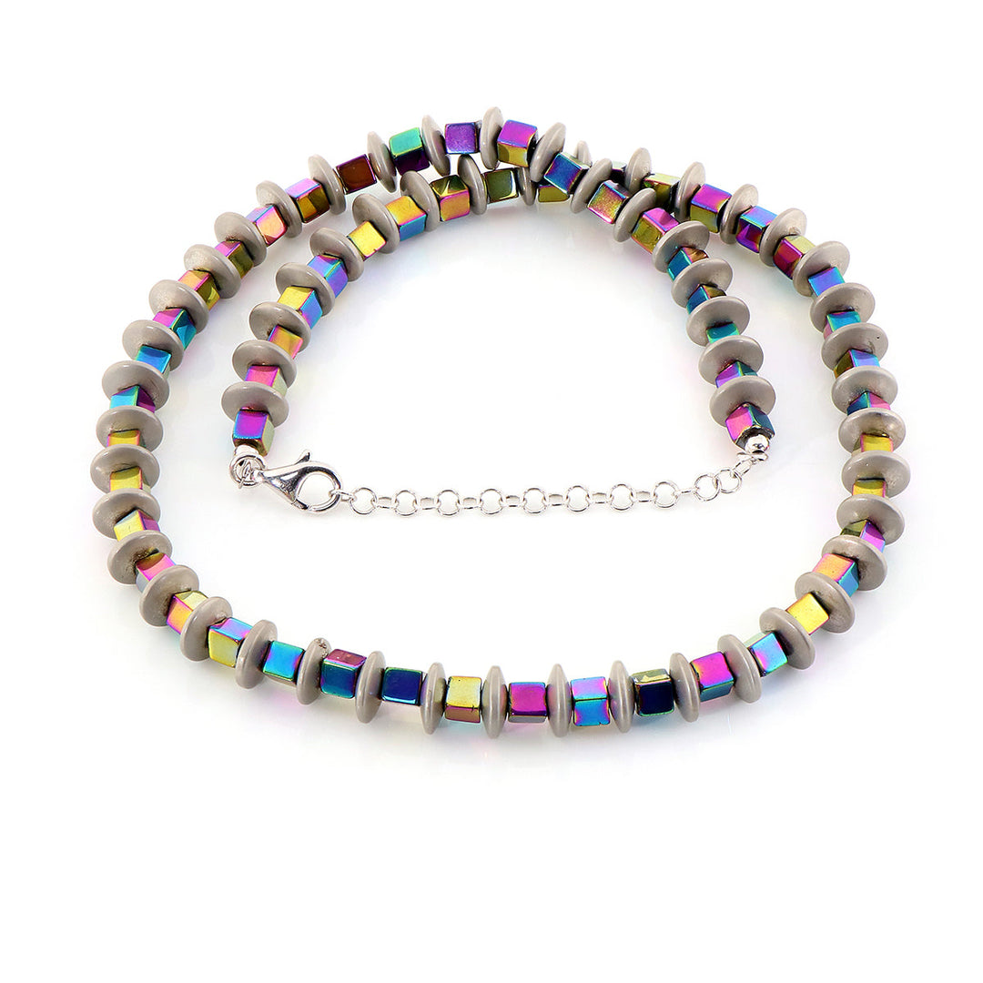 Multicolor Hematite Silver Necklace
