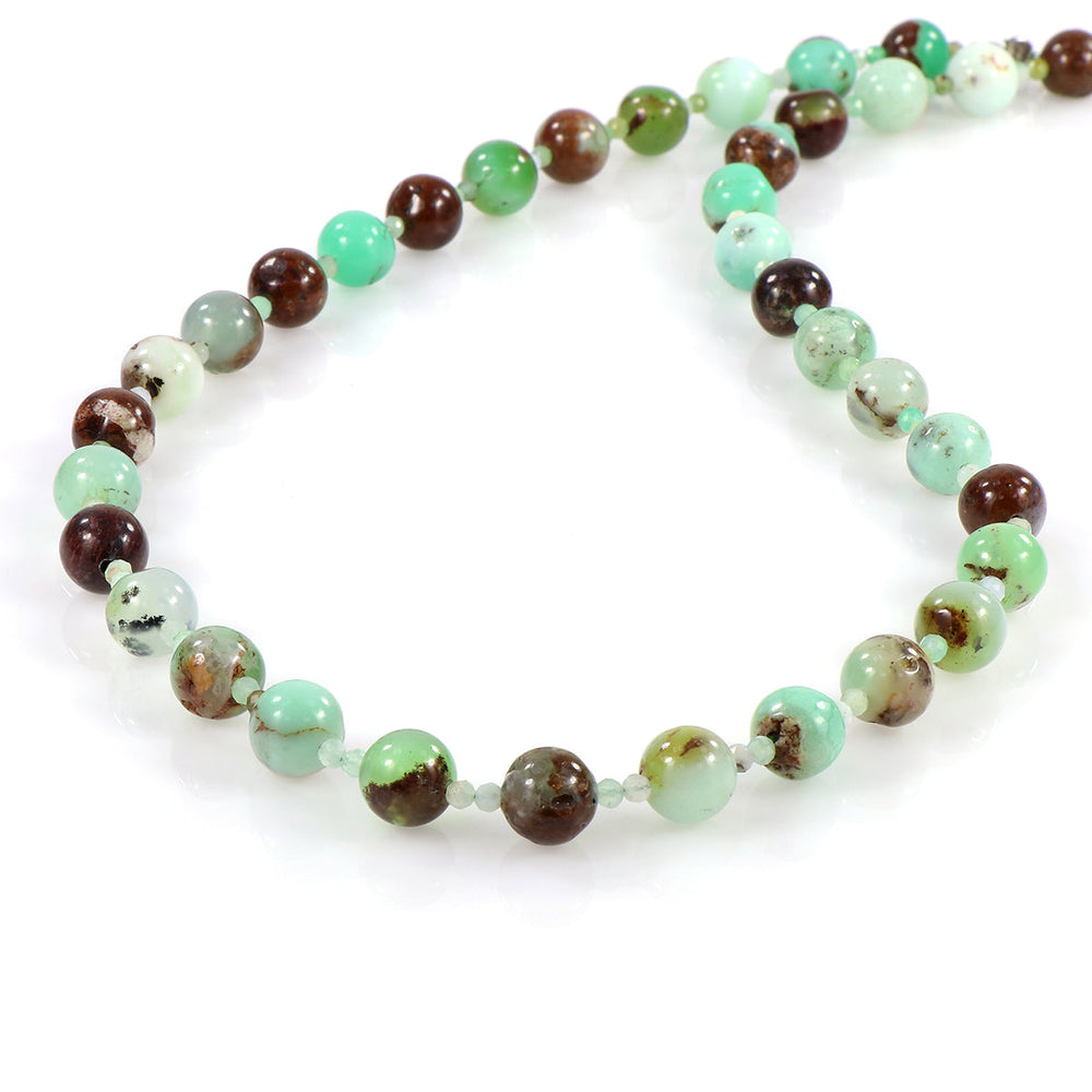 Chrysoprase Beads Silver Necklace