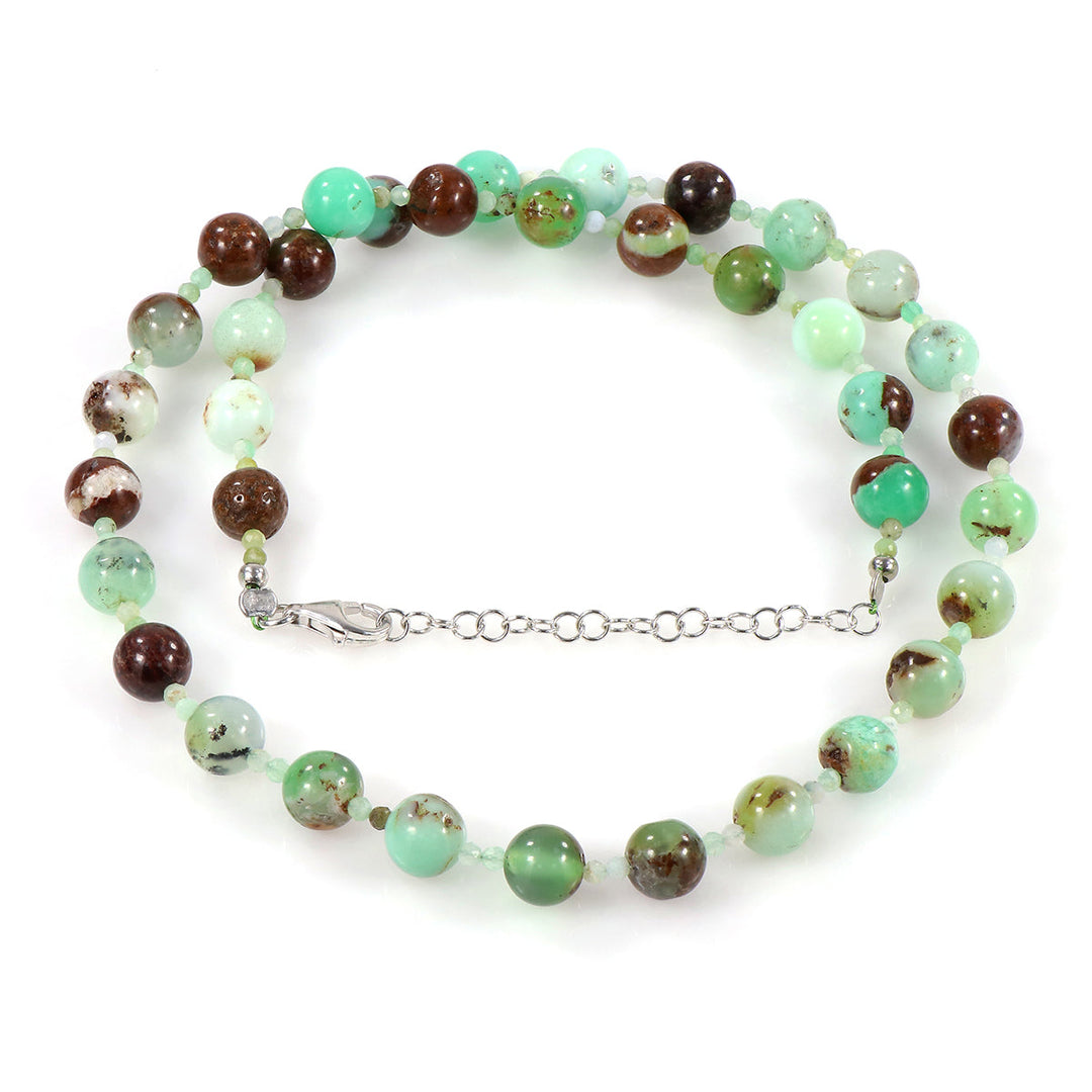 Chrysoprase Beads Silver Necklace