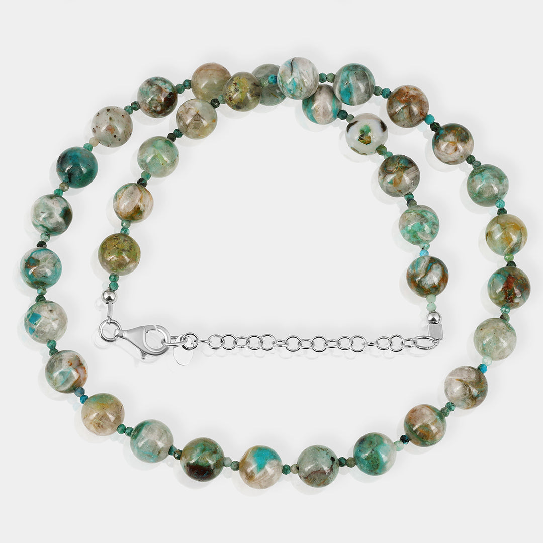 Chrysocolla Beads Sterling Silver Unisex Necklace