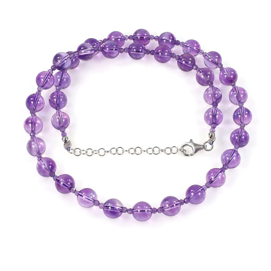 Amethyst Beads Sterling Silver Necklace