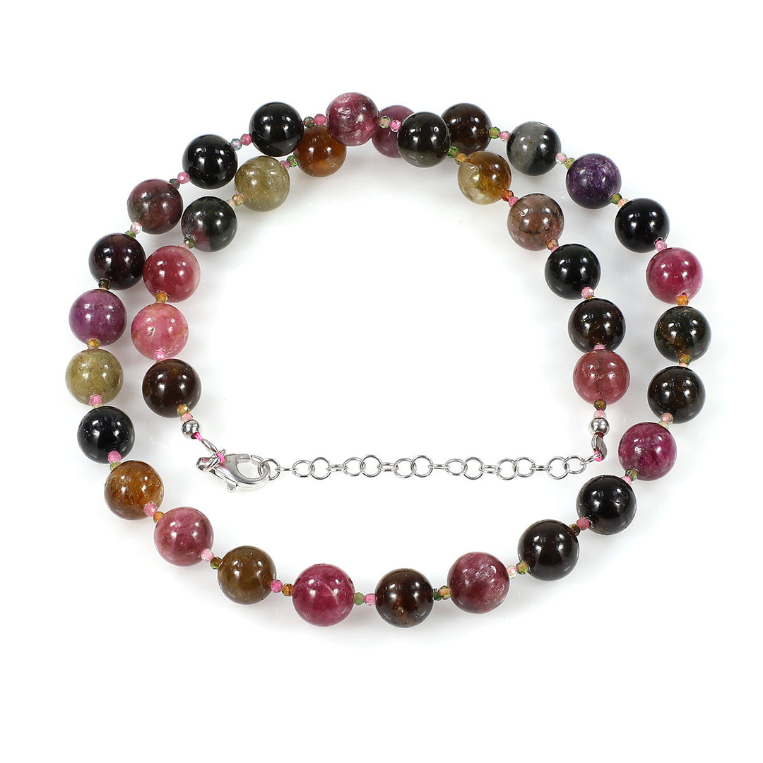 Multi Tourmaline Beads Silver Necklace