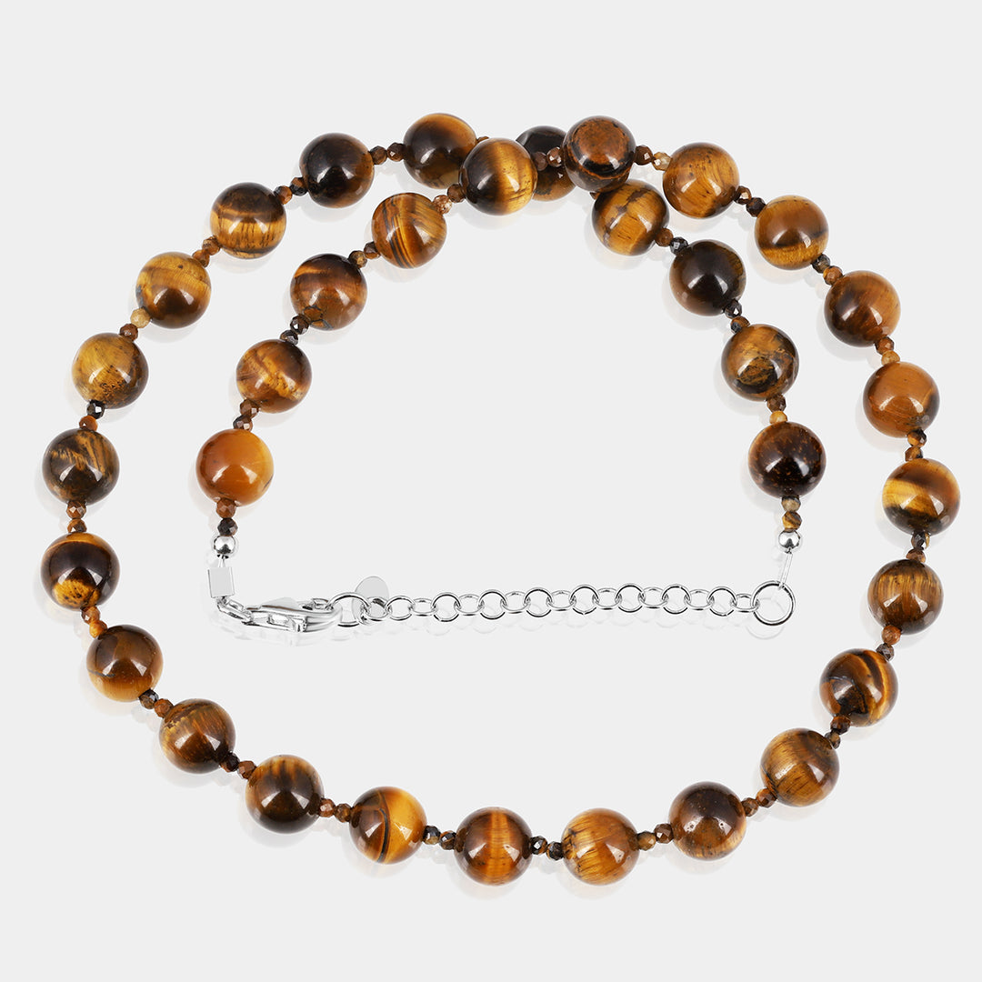 Tiger's Eye Beads Sterling Silver Unisex Necklace