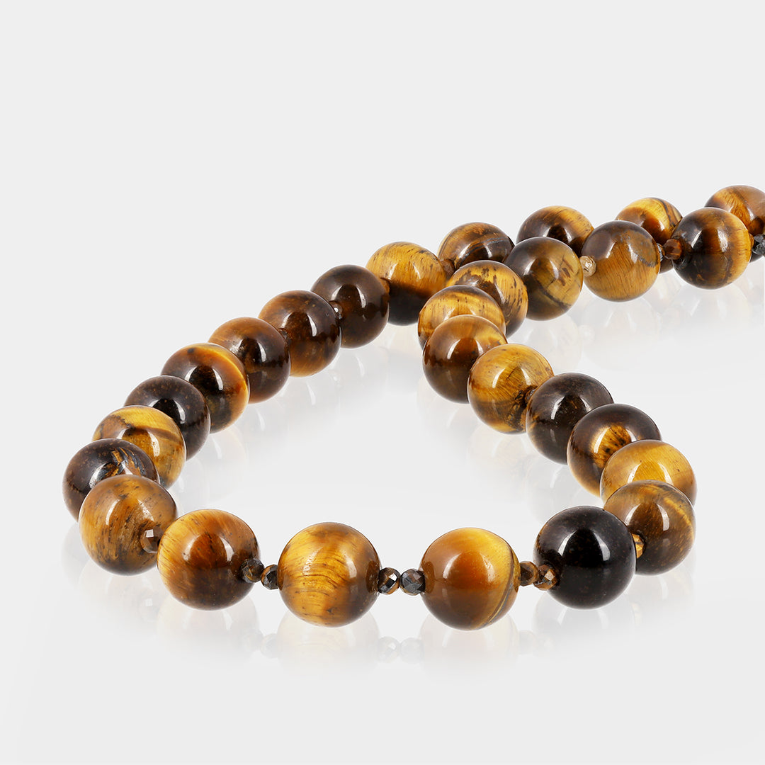 Tiger's Eye Beads Sterling Silver Unisex Necklace