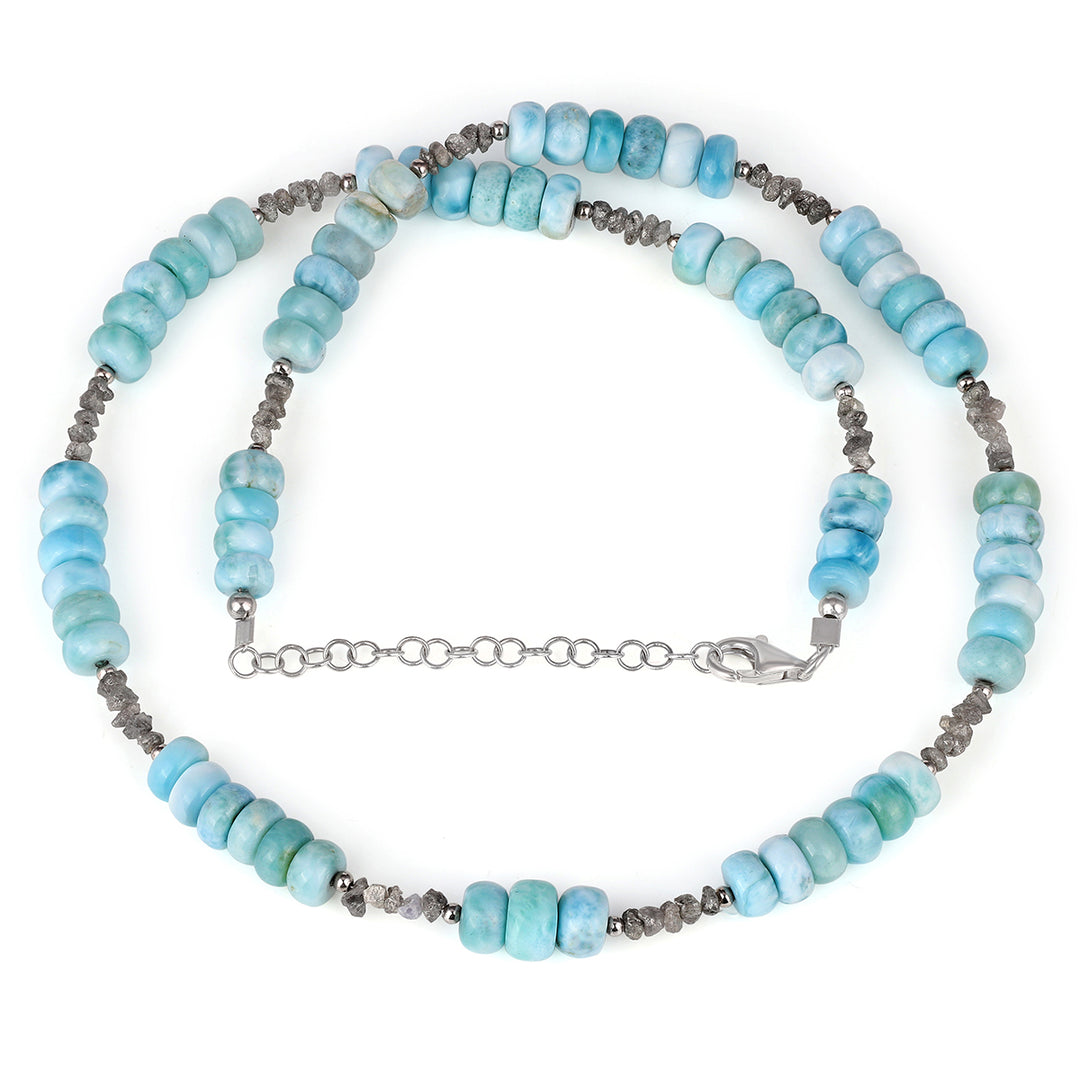 Larimar and Diamond Beads Silver Necklace