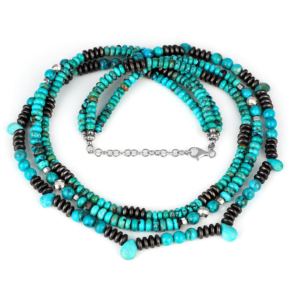 Turquoise and Hematite Layered Silver Necklace