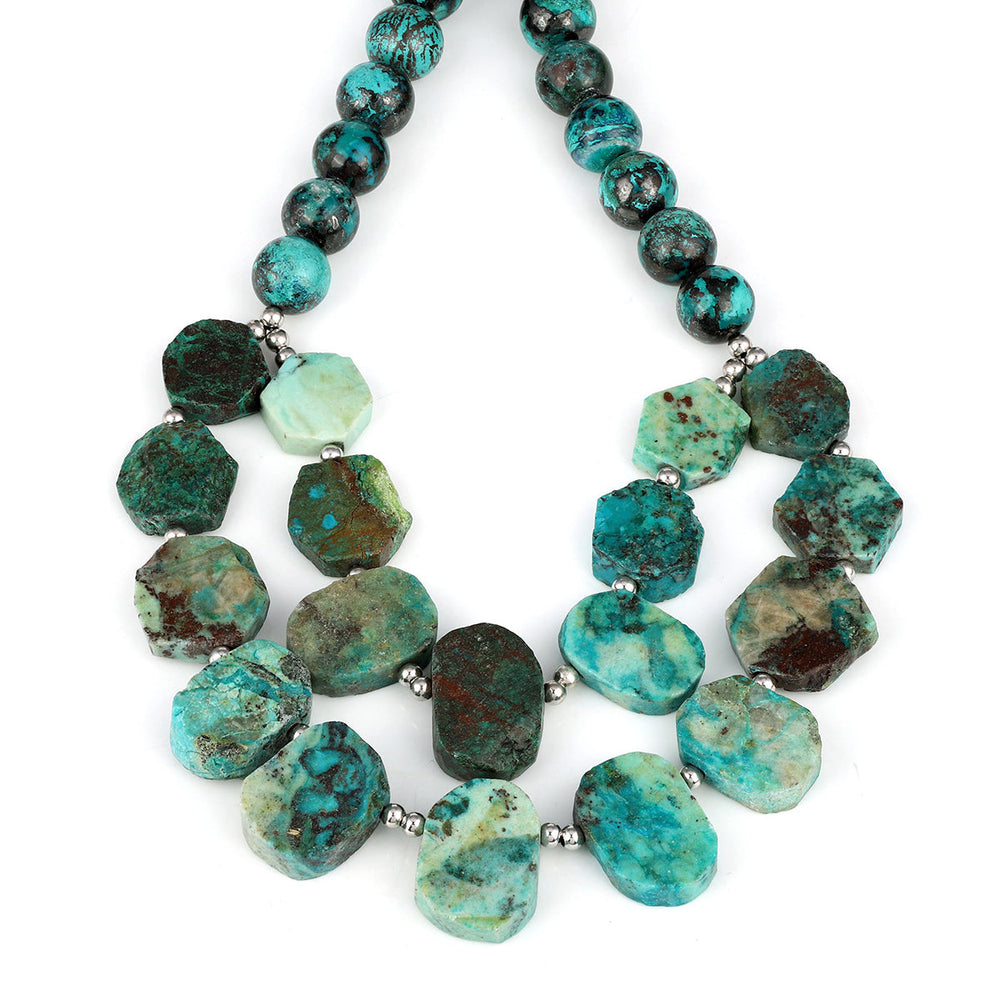 Chrysocolla Beads Silver Necklace