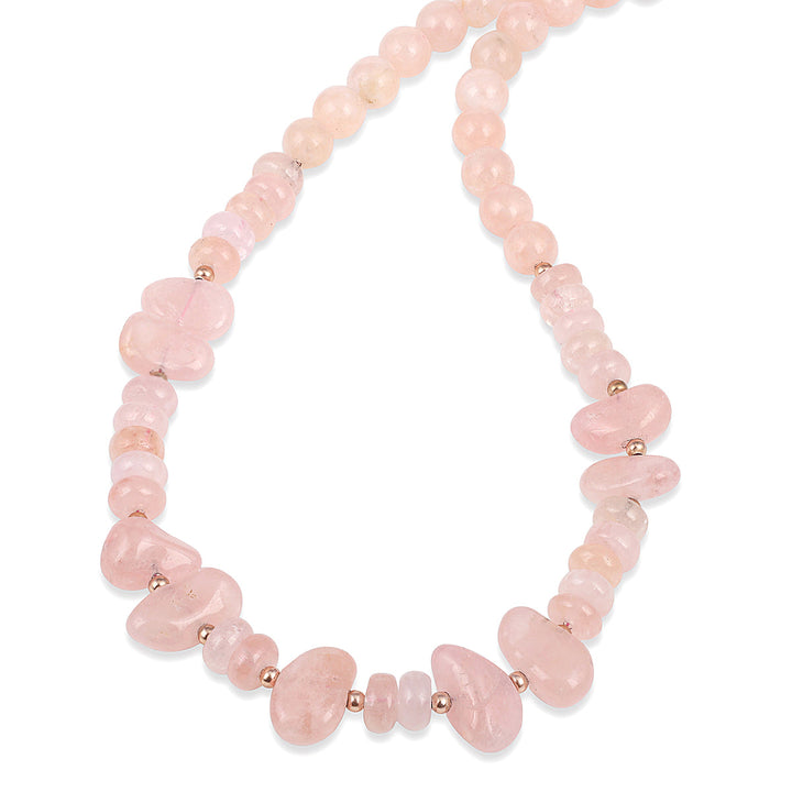 Morganite Beads Silver Necklace