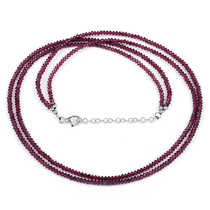 Garnet Beads Layered Silver Necklace