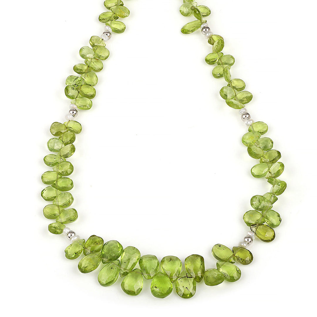 Peridot and Pearl Silver Necklace