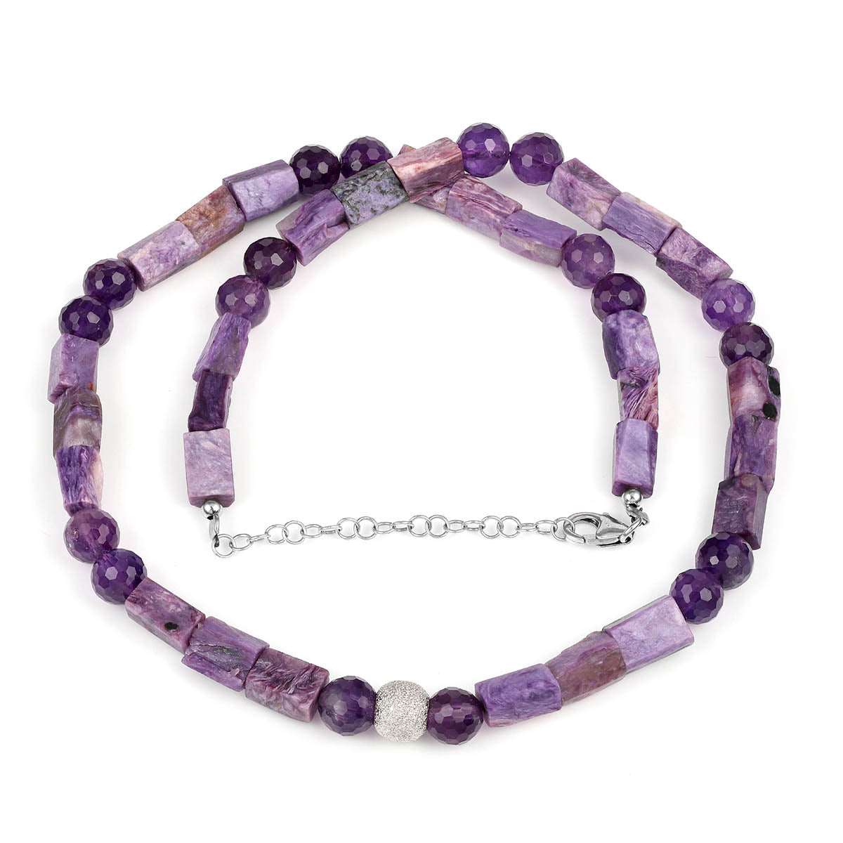 Amethyst and Charoite Silver Necklace
