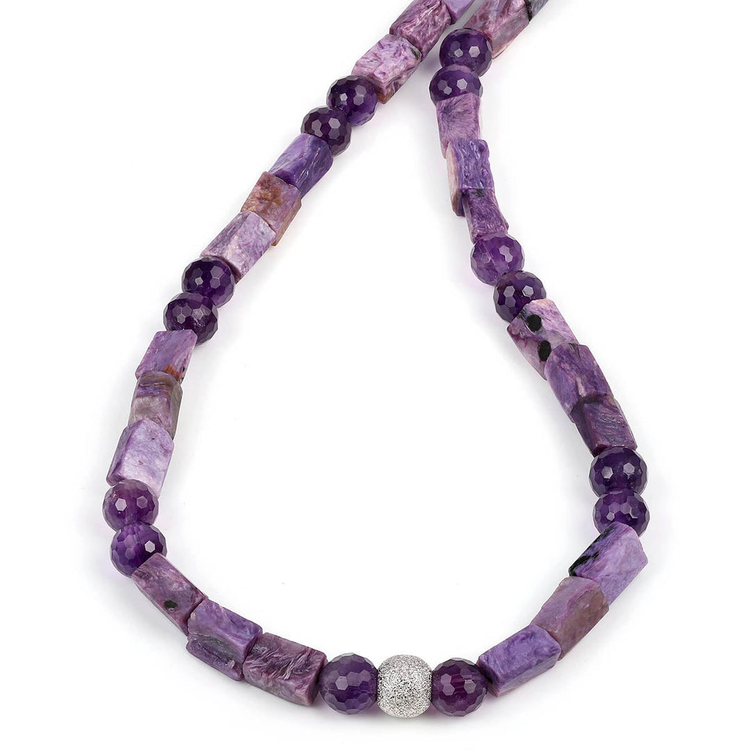 Amethyst and Charoite Silver Necklace