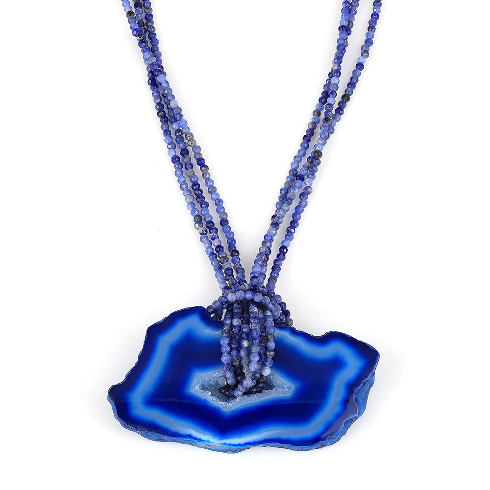 Sterling Silver Sodalite and Druzy Pendant Necklace