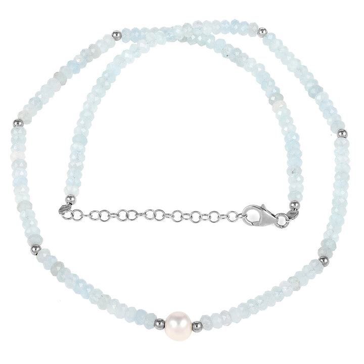 Aquamarine and Pearl Silver Necklace