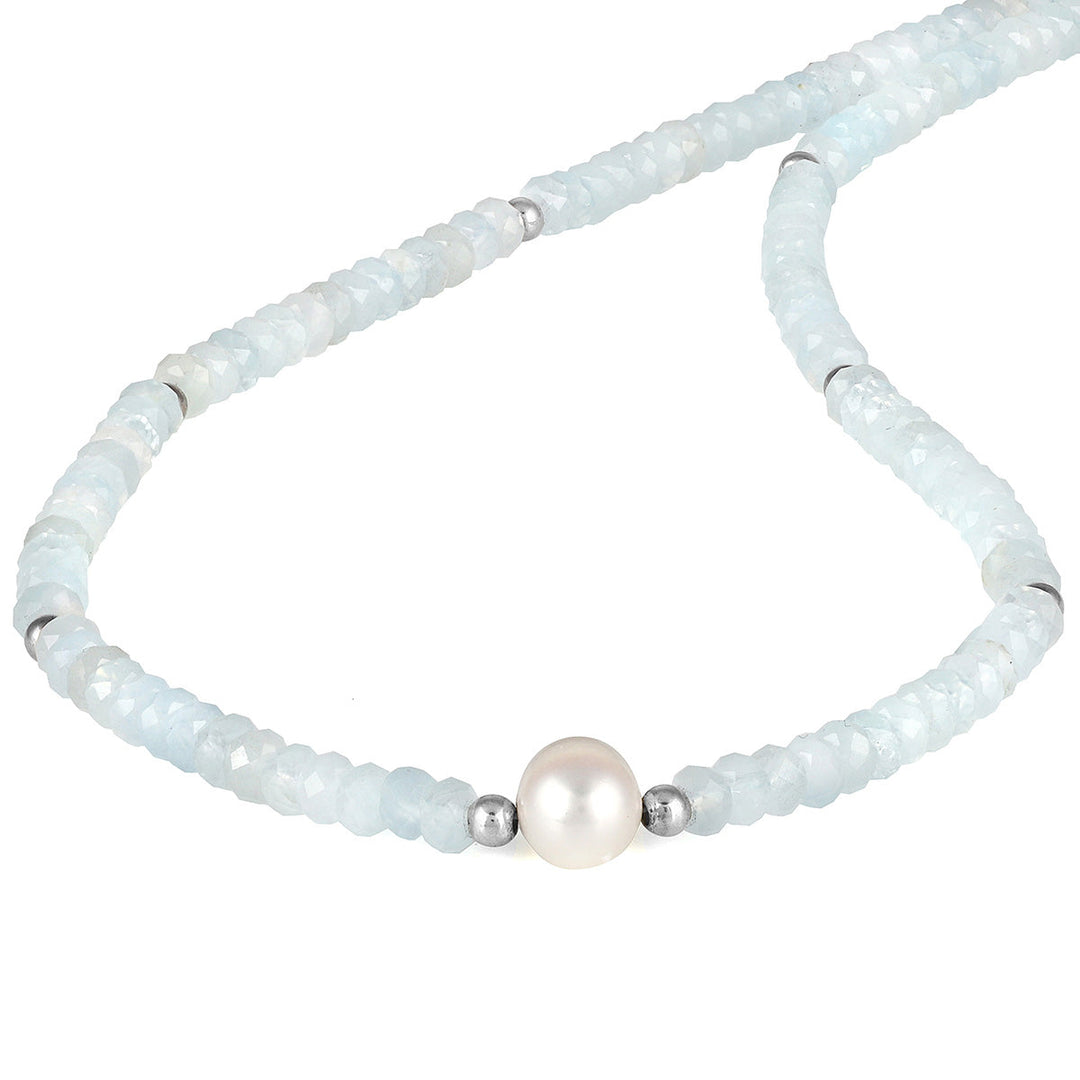 Aquamarine and Pearl Silver Necklace