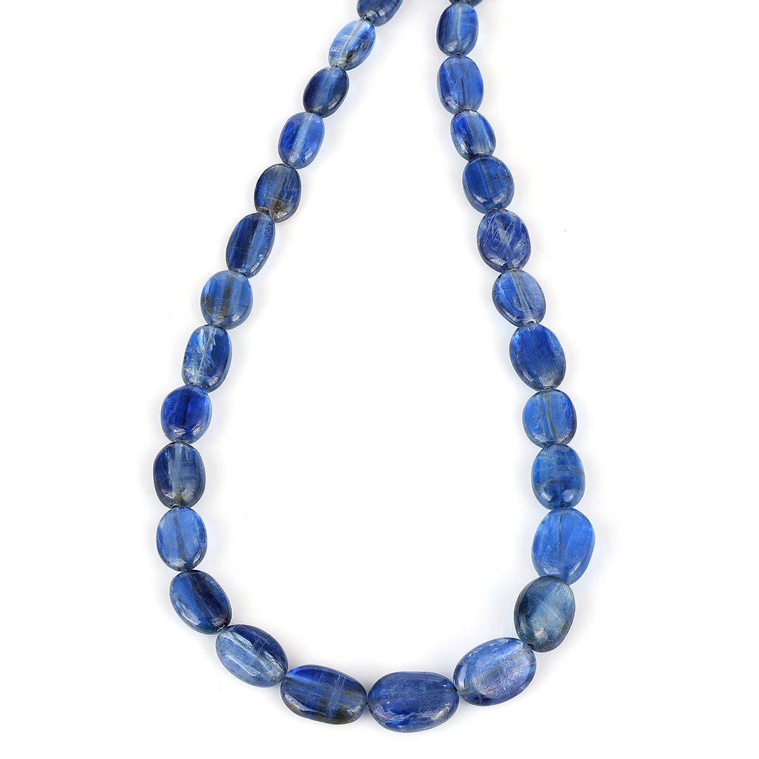 Kyanite Oval Beads Silver Necklace