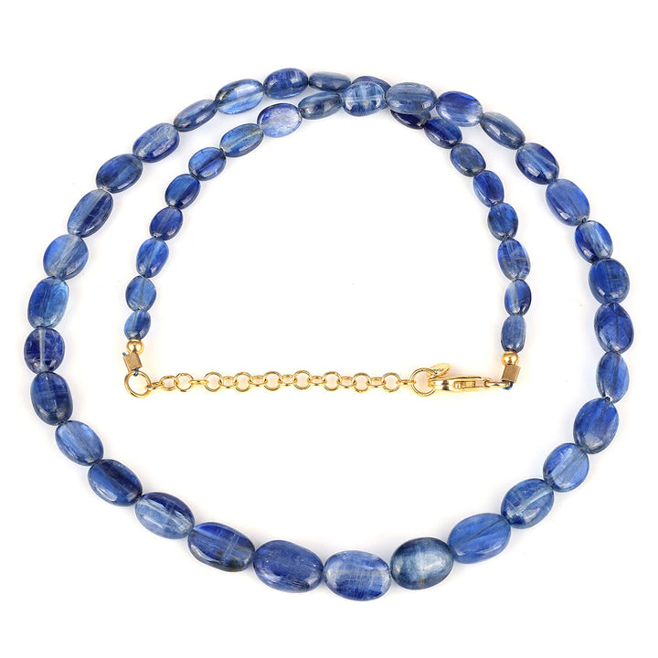 Kyanite Oval Beads Silver Necklace