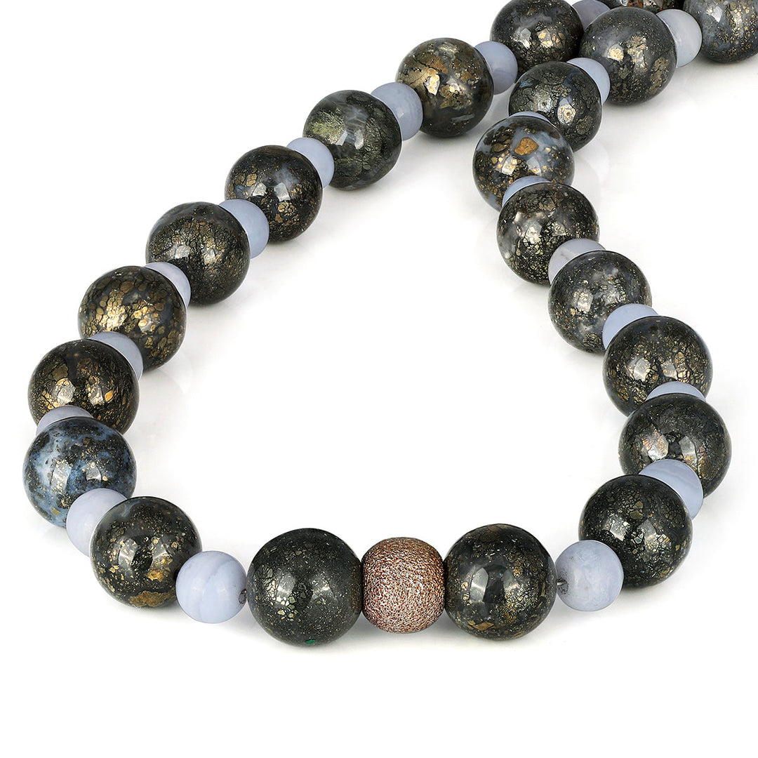 Pyrite and Blue Lace Agate Silver Necklace