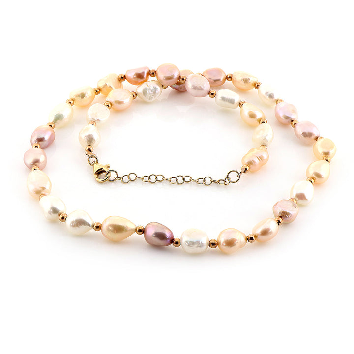 White and Pink Pearl Silver Necklace