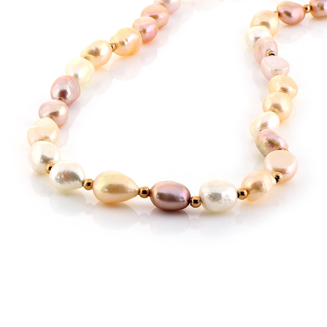 White and Pink Pearl Silver Necklace