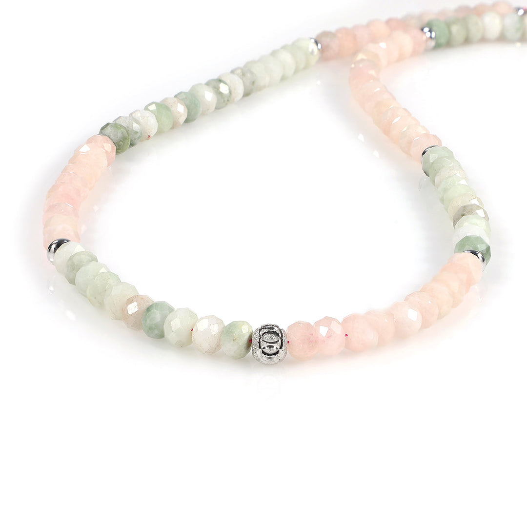 Burmese Jade and Morganite Silver Necklace