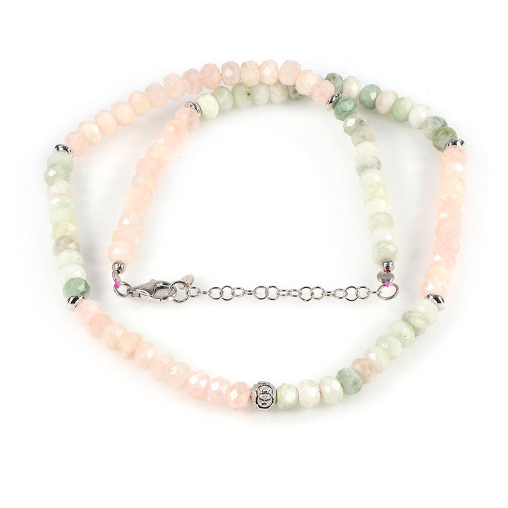 Burmese Jade and Morganite Silver Necklace