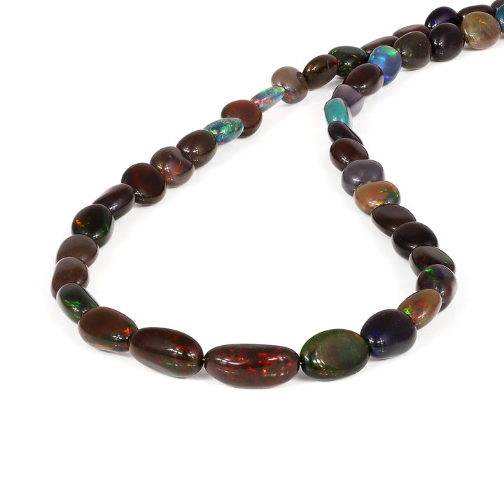 Ethiopian Black Opal Tumble Beads Silver Necklace