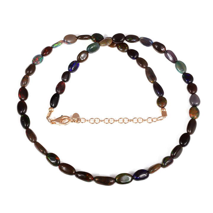 Ethiopian Black Opal Tumble Beads Silver Necklace