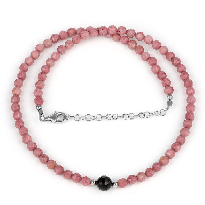 Rhodonite and Black Spinel Silver Necklace