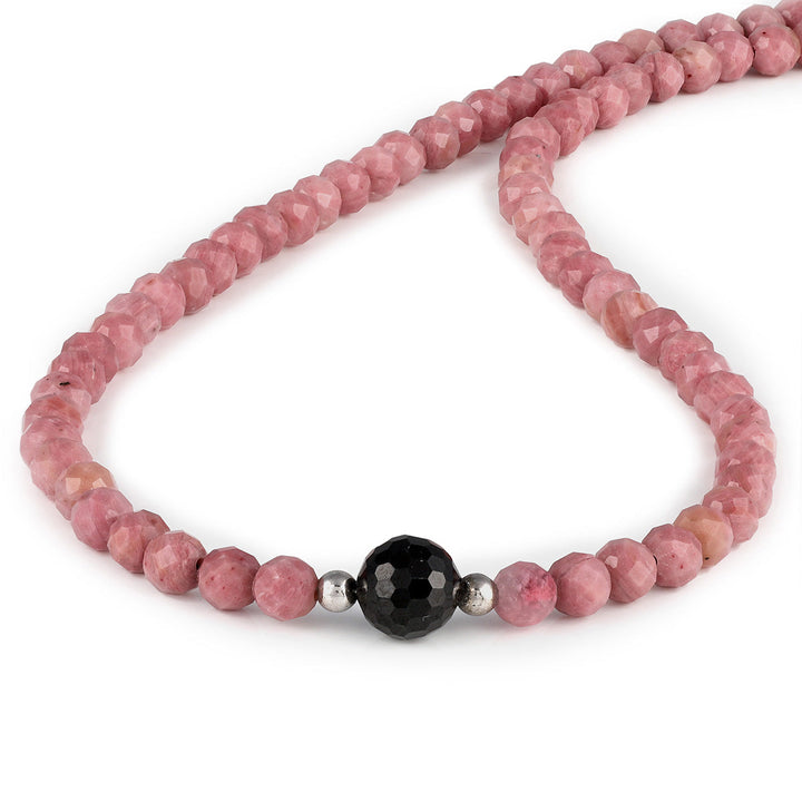 Rhodonite and Black Spinel Silver Necklace