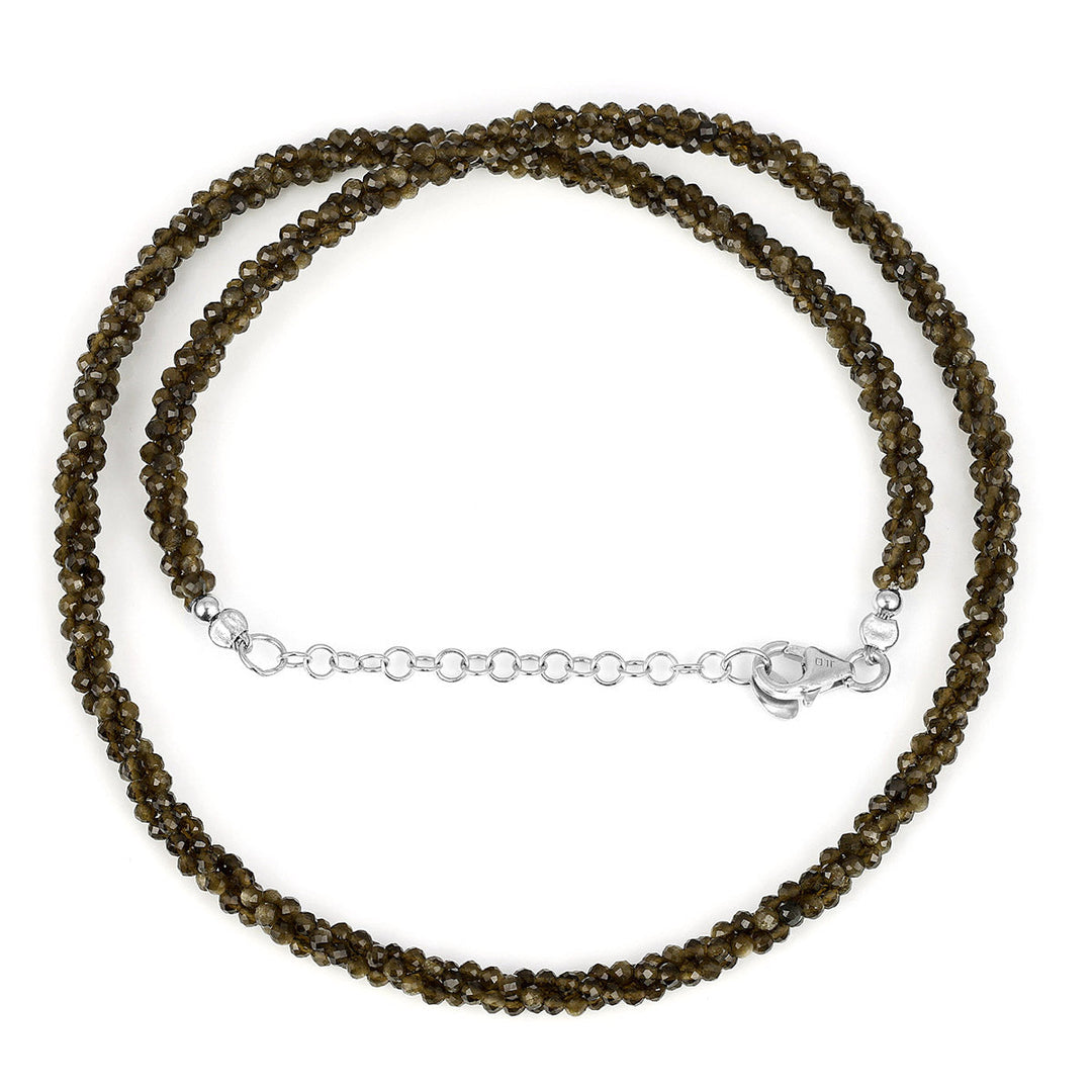 Golden Obsidian Twisted Rope Silver Necklace