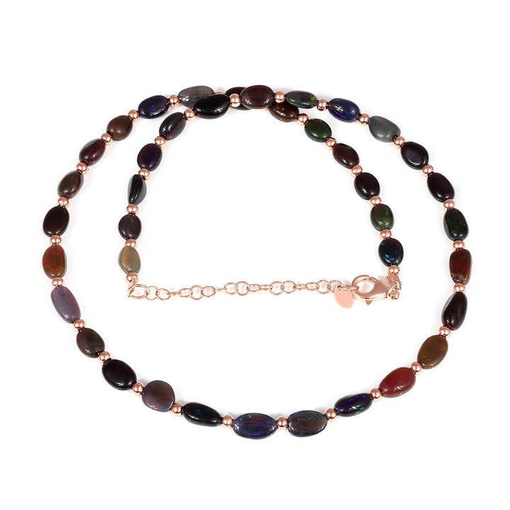 Ethiopian Black Opal Tumble Silver Necklace