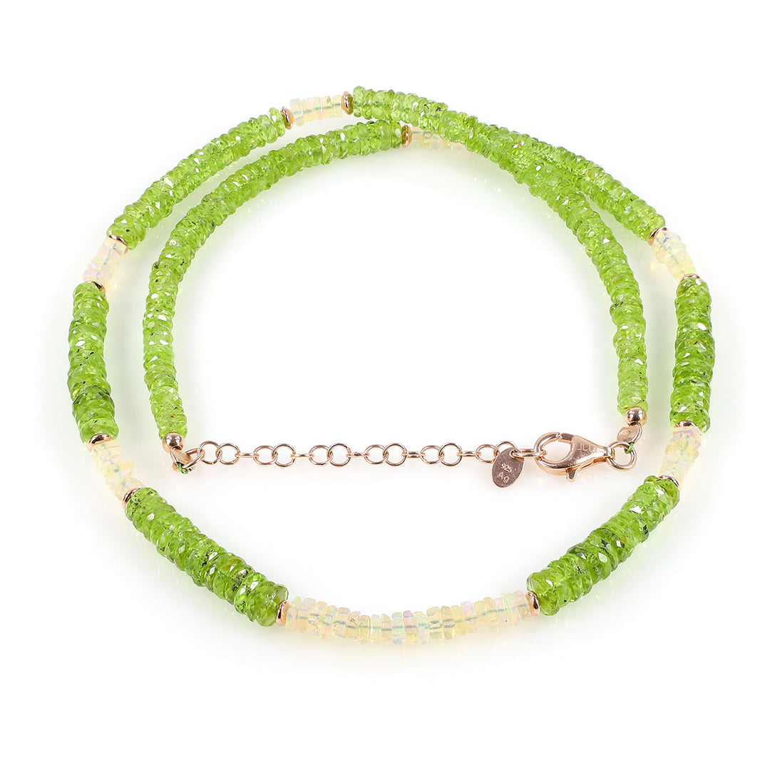 Ethiopian Opal and Peridot Silver Necklace