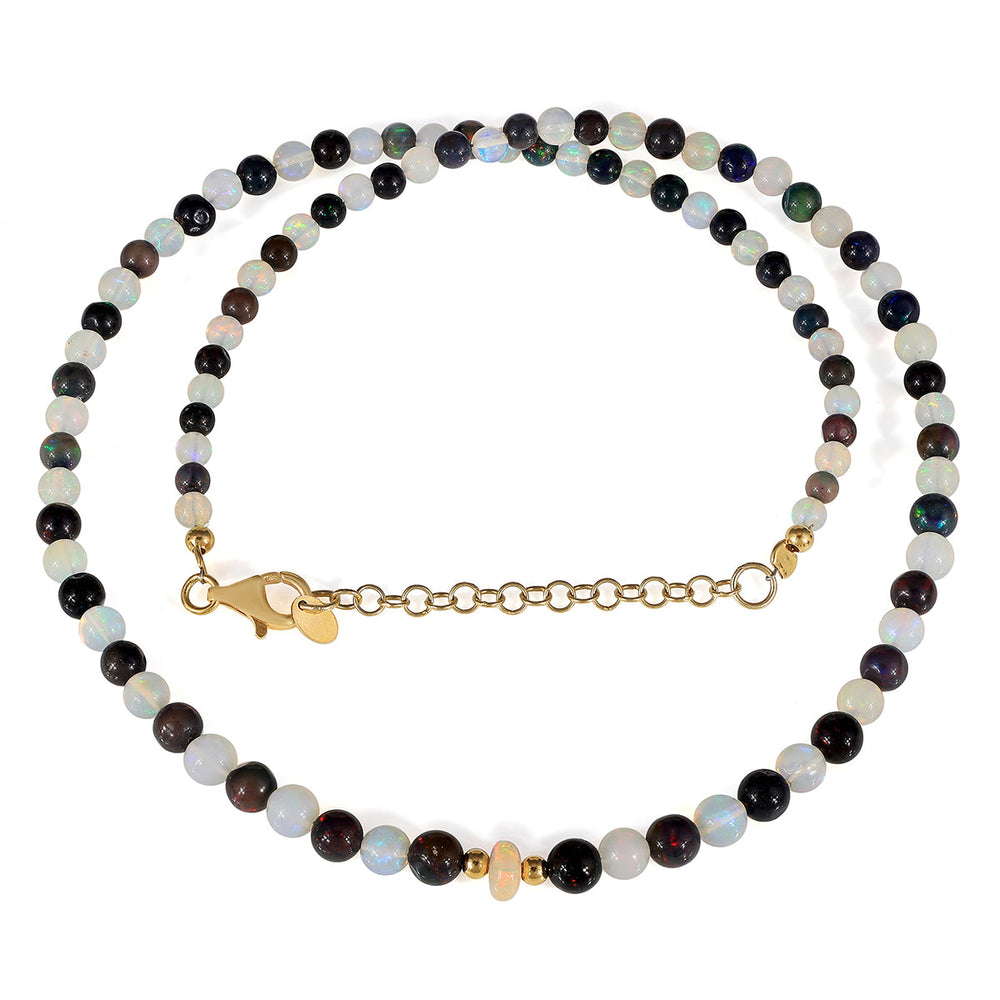 Ethiopian Black and White Opal Silver Necklace