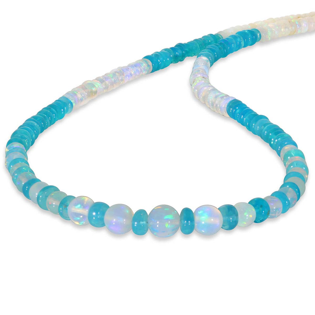 Ethiopian White and Blue Opal Silver Necklace