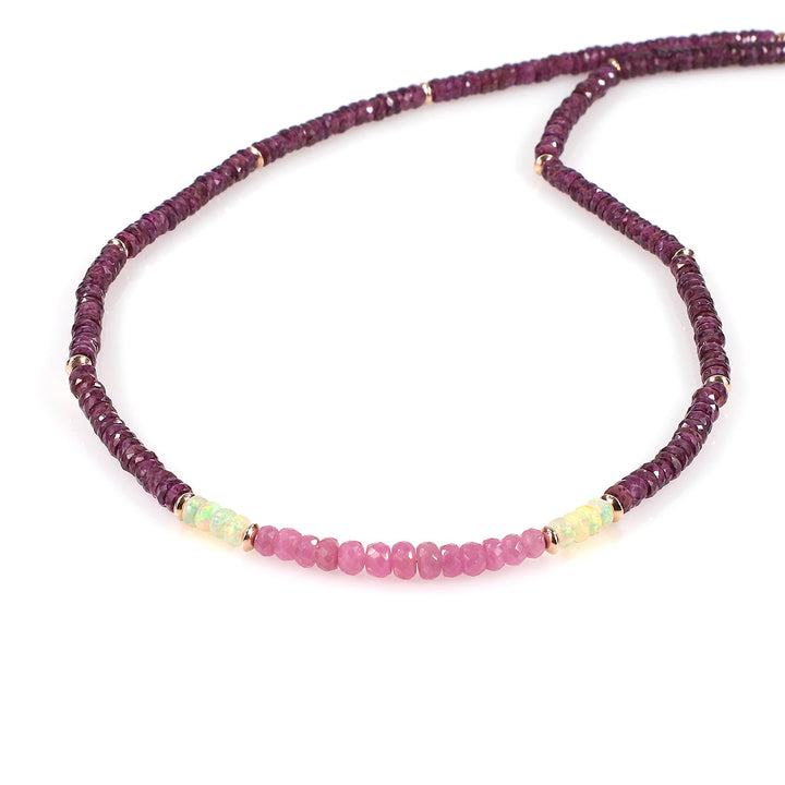 Pink Sapphire, Ethiopian Opal and Garnet Necklace