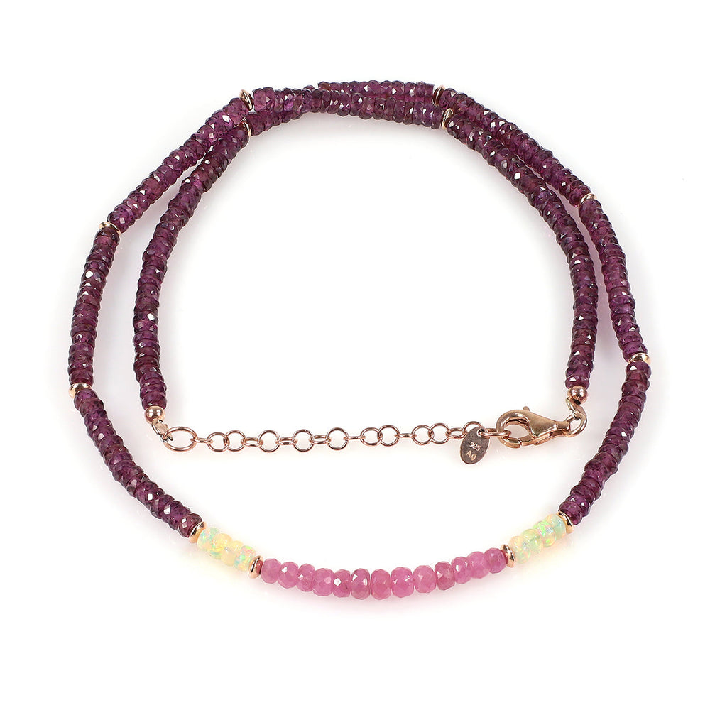 Pink Sapphire, Ethiopian Opal and Garnet Necklace
