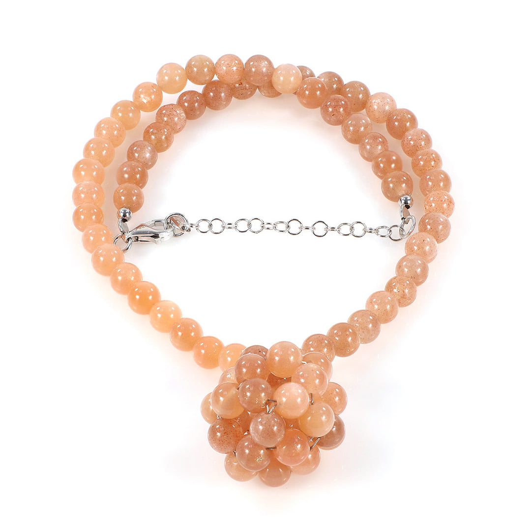 Peach Moonstone Beads Ball Pendant Necklace