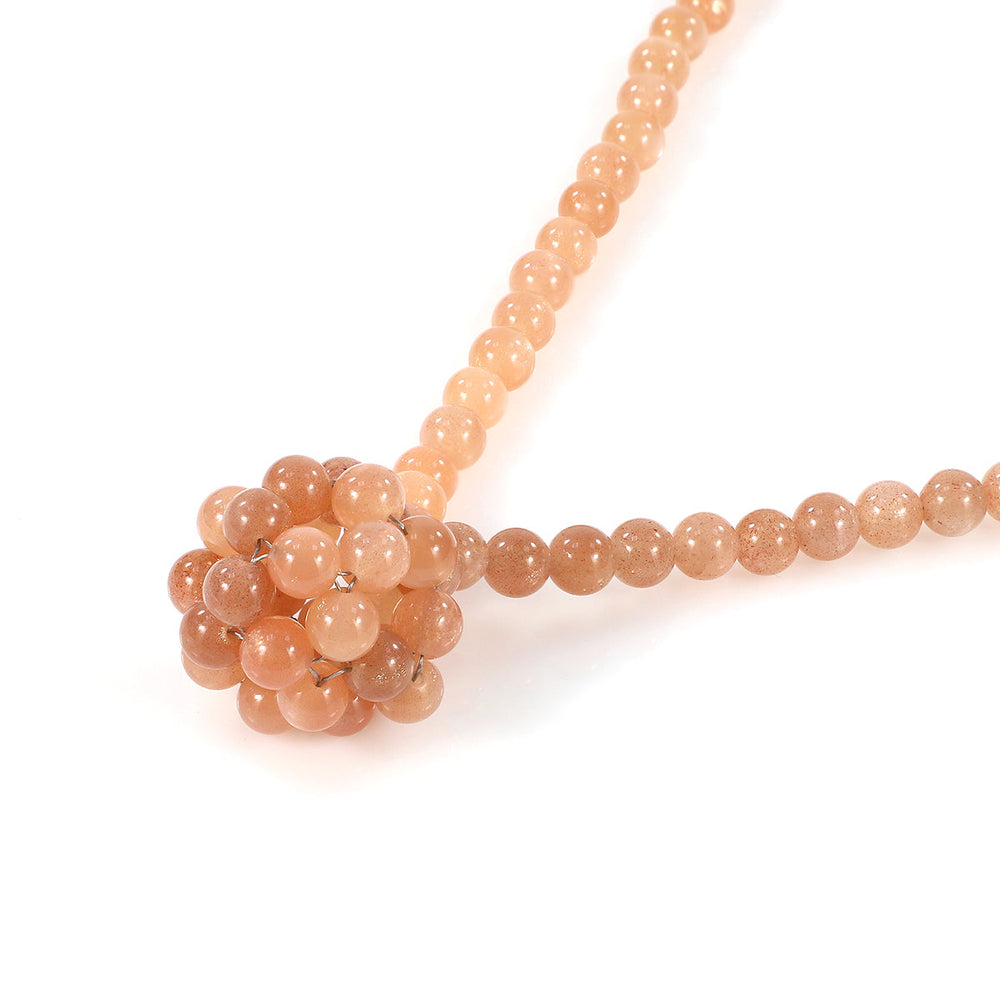 Peach Moonstone Beads Ball Pendant Necklace