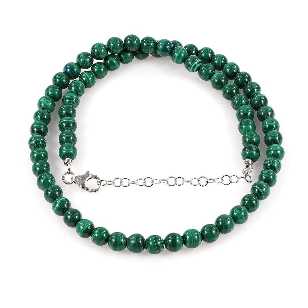 Sterling Silver Malachite Beads Necklace