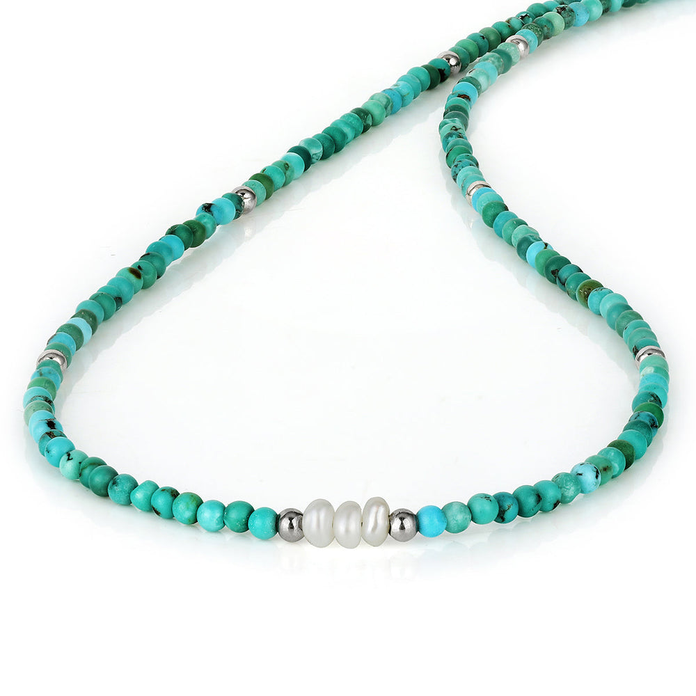 Turquoise and Pearl Silver Necklace