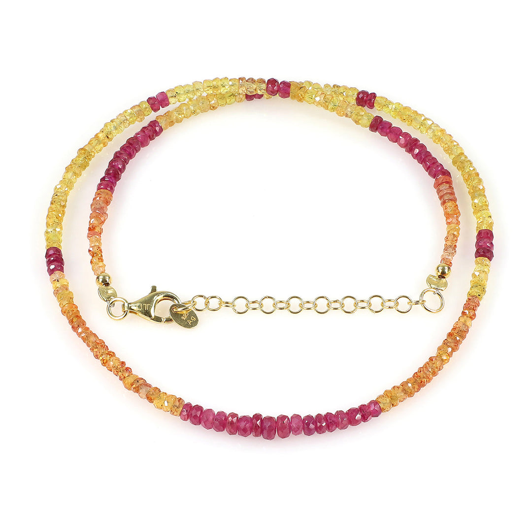 Ruby, Orange and Yellow Sapphire Silver Necklace