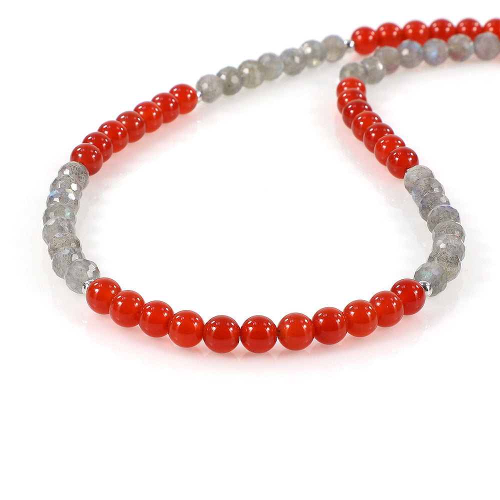 Red Onyx and Labradorite Silver Necklace