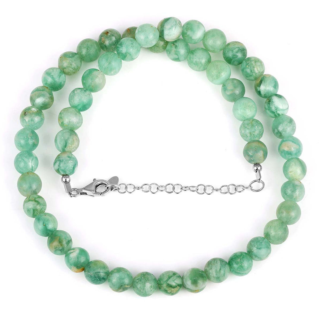 Green Quartz Beads Silver Necklace