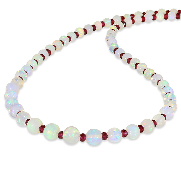 Ethiopian Opal and Garnet Silver Necklace