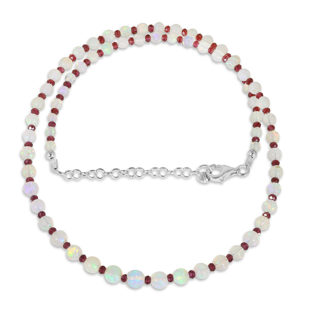 Ethiopian Opal and Garnet Silver Necklace