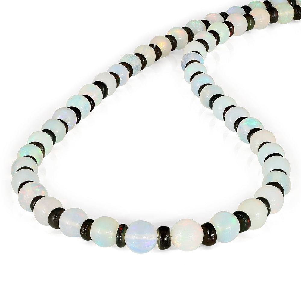 Ethiopian White and Black Opal Silver Necklace
